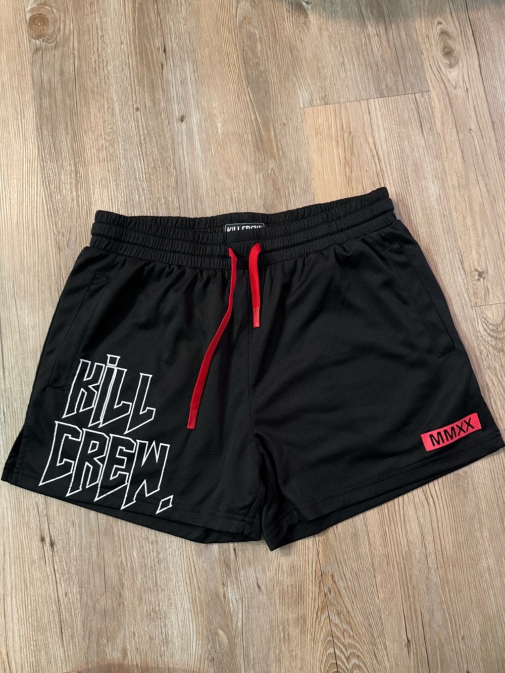 Kill Crew Black Athletic Shorts with Red Drawcord and Accents